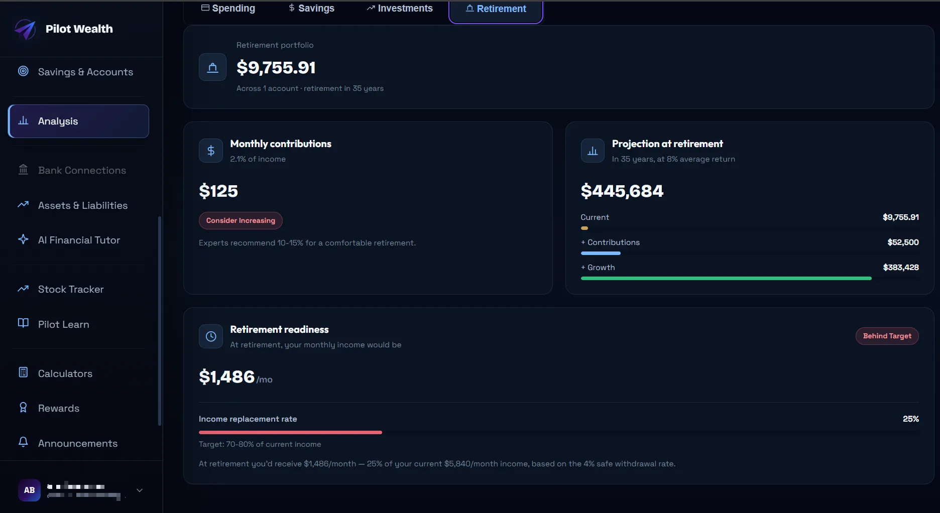 Pilot Wealth advanced spending analysis